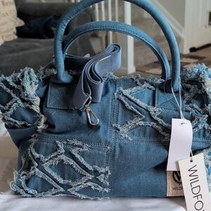 Wildfox Frayed Denim Tote in Blue